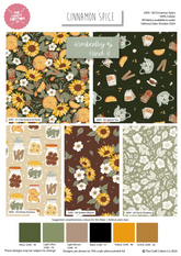 Lot de 5 carrés de tissu 100 % coton « Cinnamon Spice » de Kimberley Hind, 45 x 55 cm de large, imprimés d'épices automnales, pour loisirs créatifs, décoration d'intérieur et loisirs créatifs pour enfants.